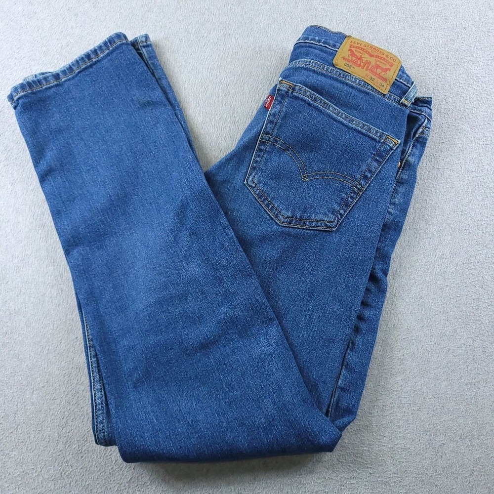 Levis 505 Jeans Mens 32x34 Blue Regular Straight Stretch Denim Pants 00505-2222